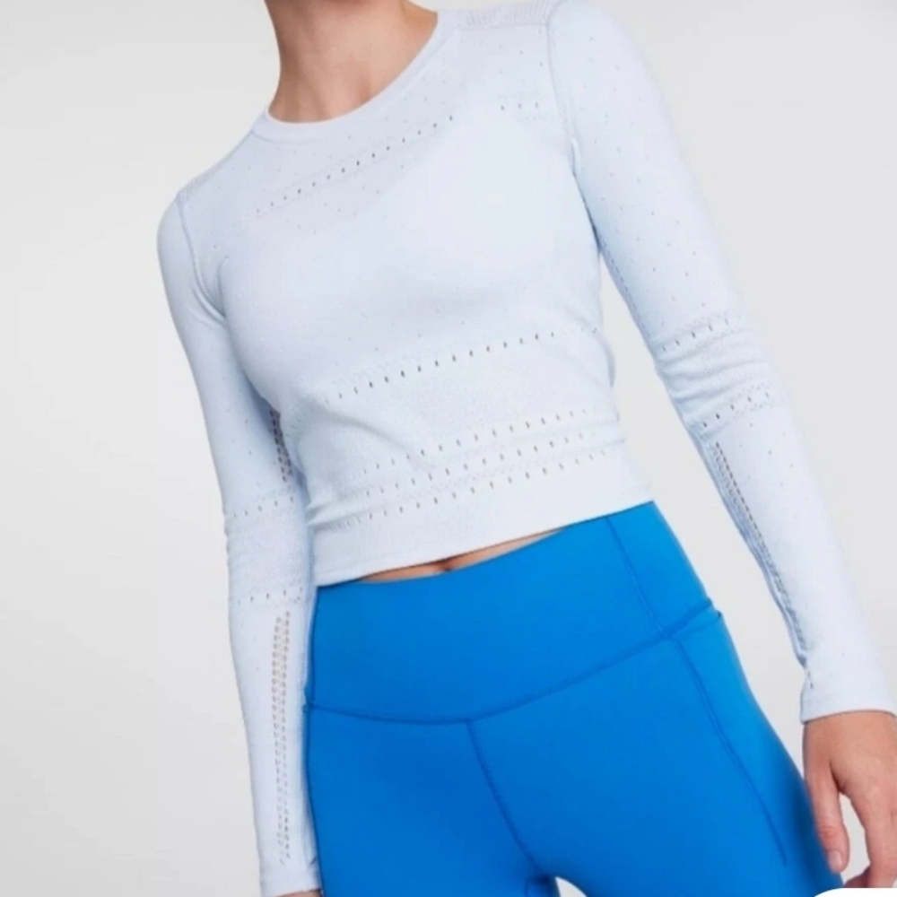 Calia By Carrie Underwood Light Blue Pointelle Seamless Long Sleeve Top
